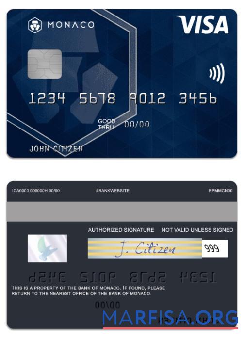 Realistic Monaco Bank of Monaco visa debit card template